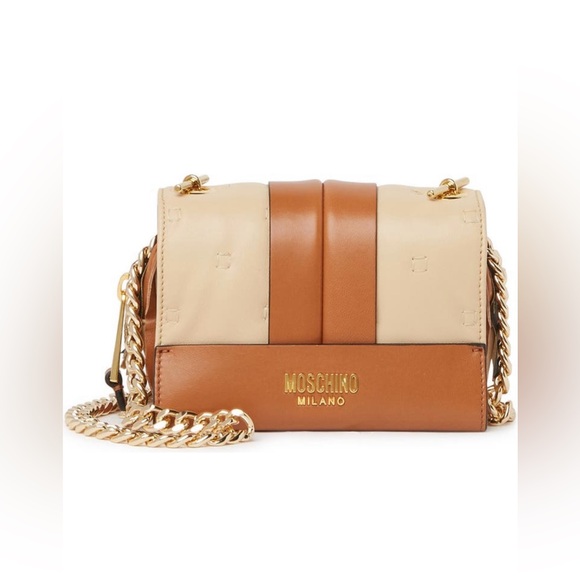 Moschino Handbags - Moschino Tri-Tone Leather Crossbody (Beige)